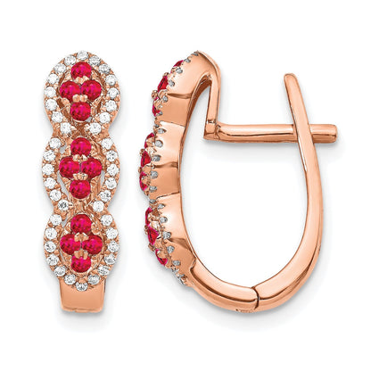 14K Roségold Ohrringe mit Klappscharnier, echten Diamanten und Rubinen
