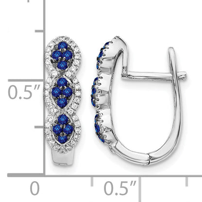 14K Weißgold Ohrringe mit echten Diamanten und blauen Saphiren, mit Scharnier