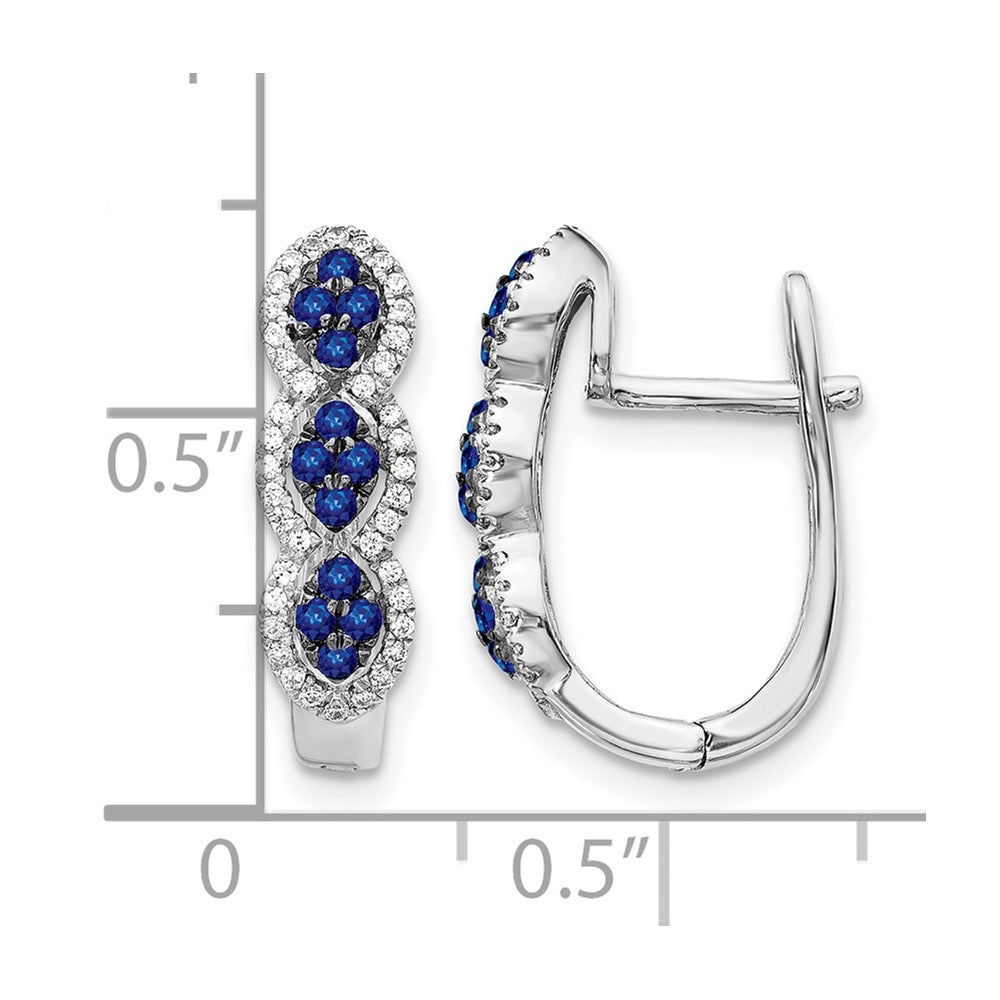 14K Weißgold Ohrringe mit echten Diamanten und blauen Saphiren, mit Scharnier