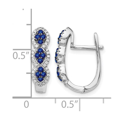 14K Weißgold Ohrringe mit echten Diamanten und blauen Saphiren, mit Scharnier