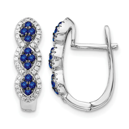 14K Weißgold Ohrringe mit echten Diamanten und blauen Saphiren, mit Scharnier