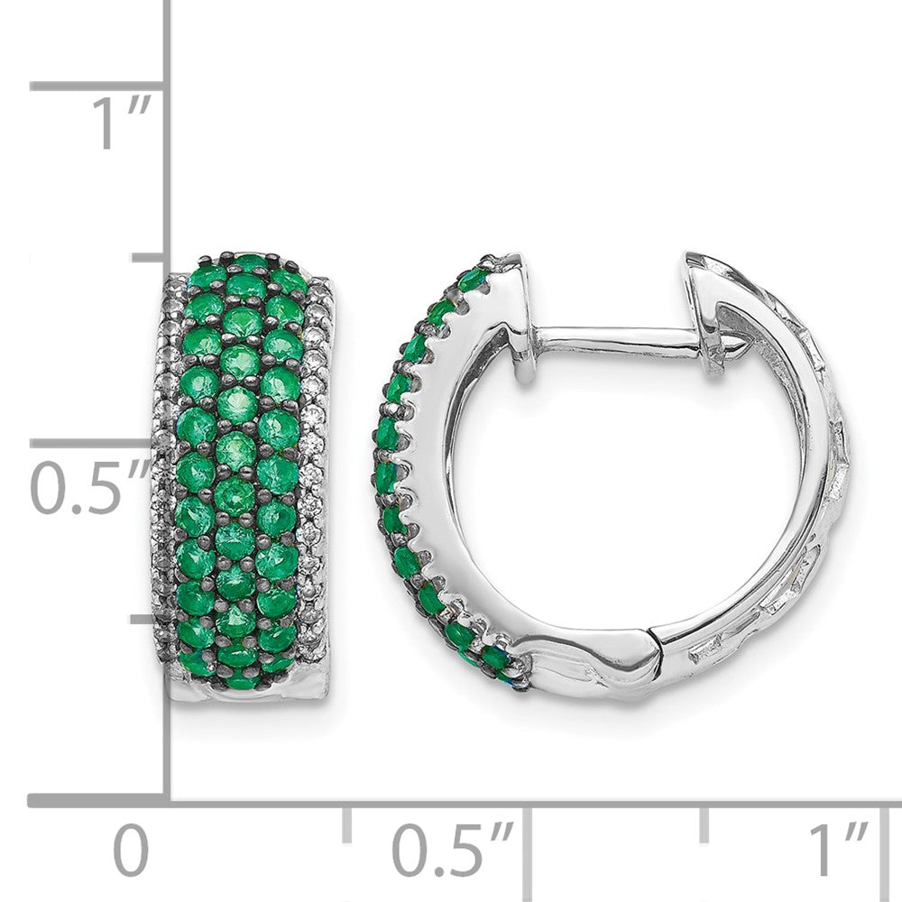 14K Weißgold Creolen mit echten Diamanten und Smaragden, mit Klappscharnier