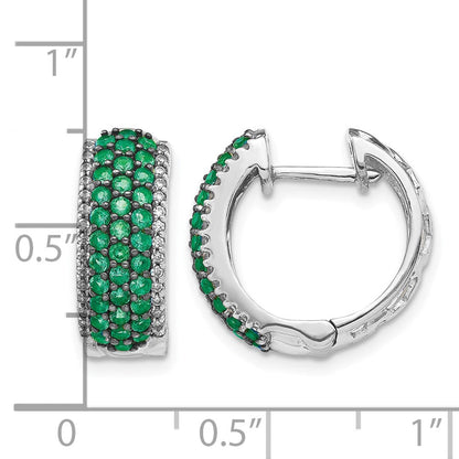 14K Weißgold Creolen mit echten Diamanten und Smaragden, mit Klappscharnier