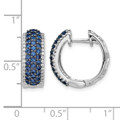 14K Weißgold Creolen mit echten Diamanten und Saphiren, Klappscharnier