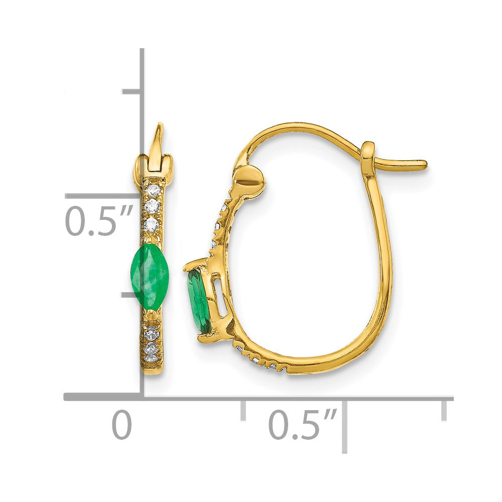 10K Gelbgold 1/20ct Diamant und Smaragd Klappbar Creolen