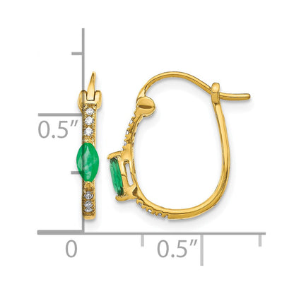 10K Gelbgold 1/20ct Diamant und Smaragd Klappbar Creolen