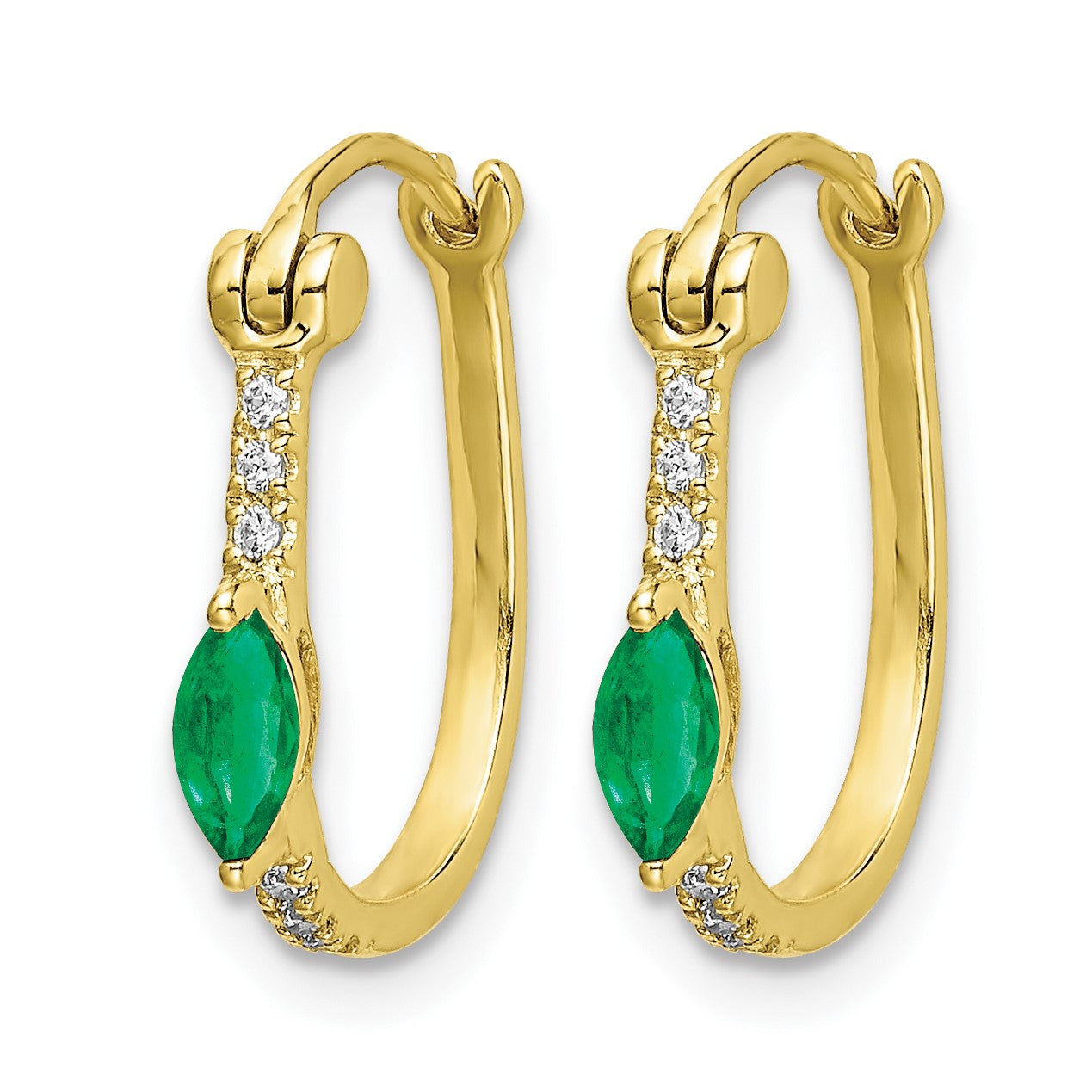 14K Gelbgold Creolen mit Klappscharnier, 0,05 ct. echten Diamanten und Smaragden