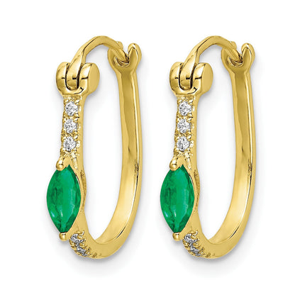 14K Gelbgold Creolen mit Klappscharnier, 0,05 ct. echten Diamanten und Smaragden
