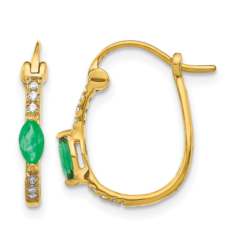 14K Gelbgold Creolen mit Klappscharnier, 0,05 ct. echten Diamanten und Smaragden