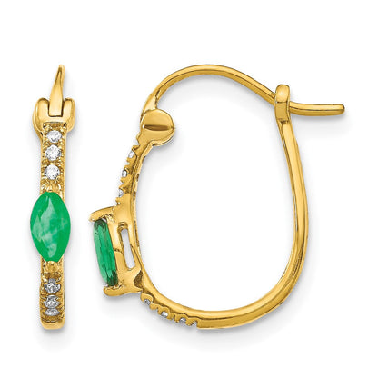 14K Gelbgold Creolen mit Klappscharnier, 0,05 ct. echten Diamanten und Smaragden