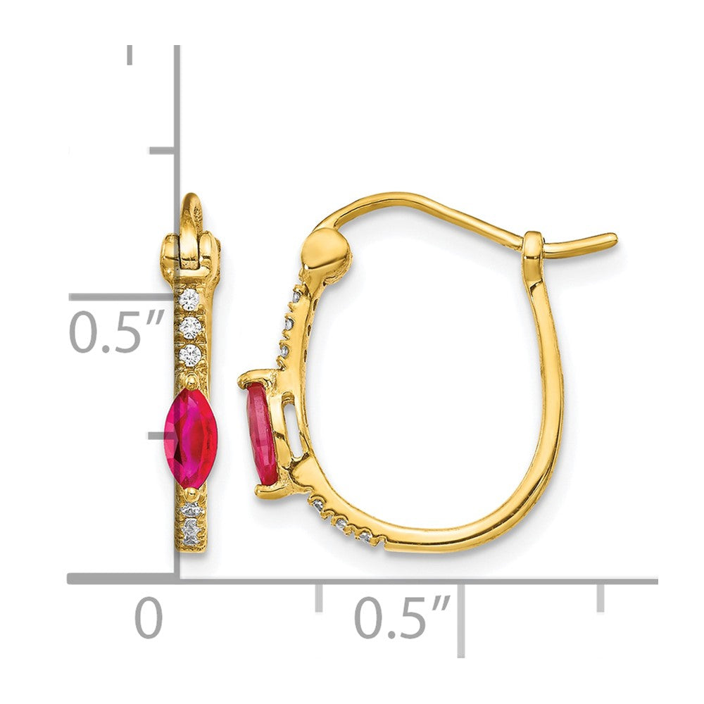 10K Gelbgold 1/20ct Diamant und Rubin Klappbar Creolen