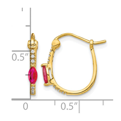 10K Gelbgold 1/20ct Diamant und Rubin Klappbar Creolen
