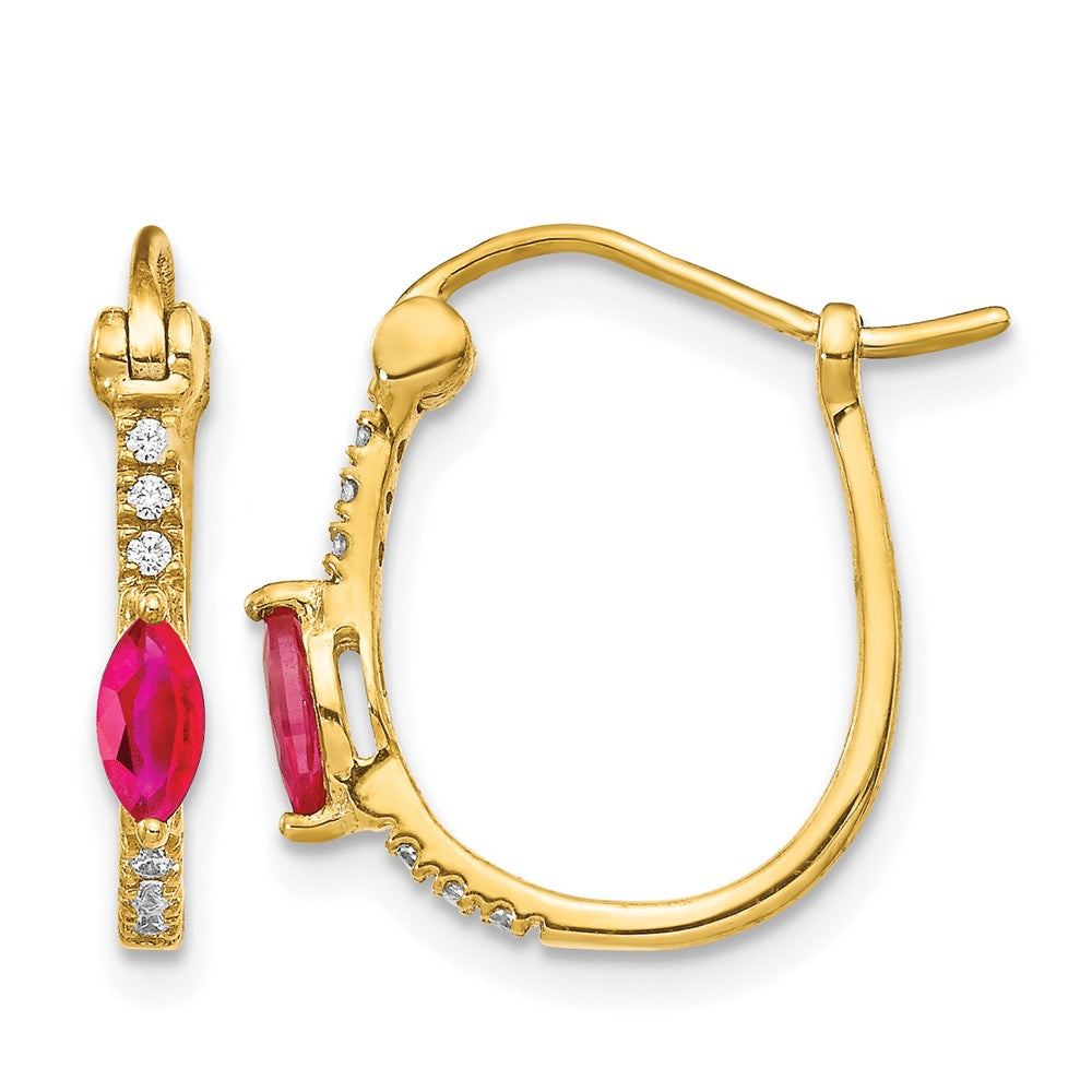 10K Gelbgold 1/20ct Diamant und Rubin Klappbar Creolen