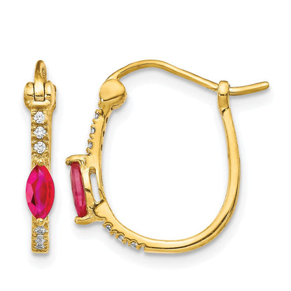 10K Gelbgold 1/20ct Diamant und Rubin Klappbar Creolen