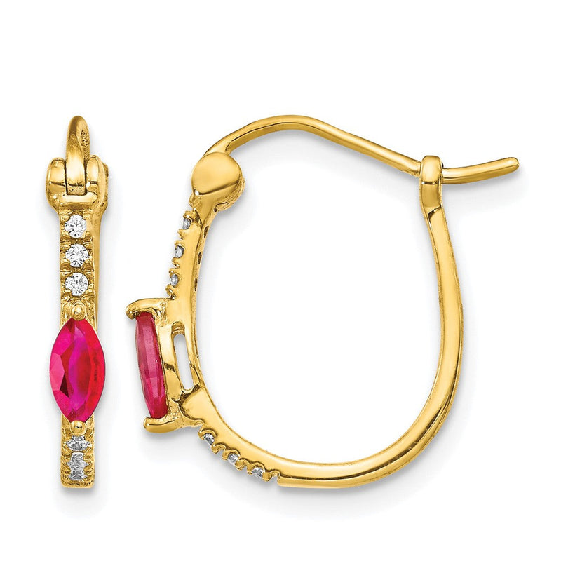 10K Gelbgold 1/20ct Diamant und Rubin Klappbar Creolen