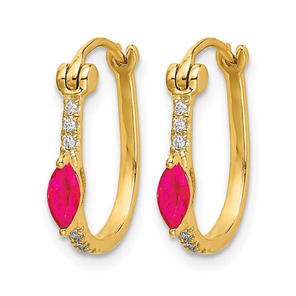 14K Gelbgold Creolen mit Klappscharnier, 0,05 ct. echten Diamanten und Rubinen