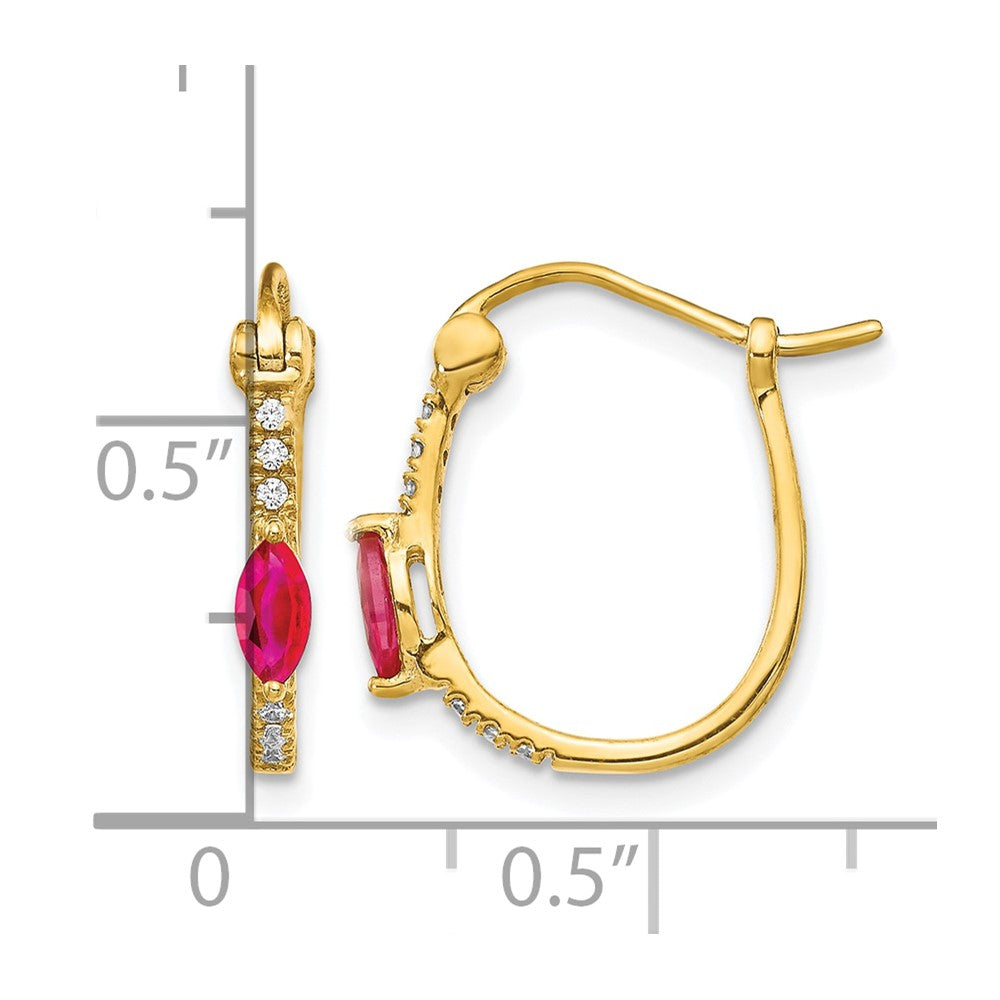 14K Gelbgold Creolen mit Klappscharnier, 0,05 ct. echten Diamanten und Rubinen