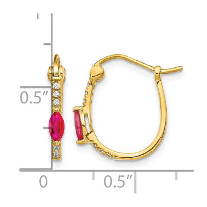 14K Gelbgold Creolen mit Klappscharnier, 0,05 ct. echten Diamanten und Rubinen
