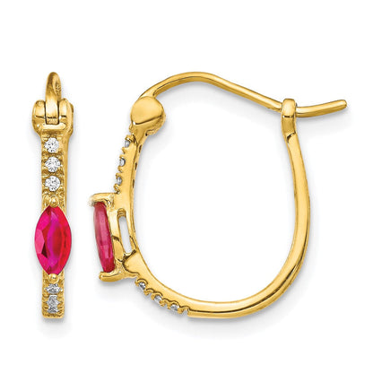 14K Gelbgold Creolen mit Klappscharnier, 0,05 ct. echten Diamanten und Rubinen