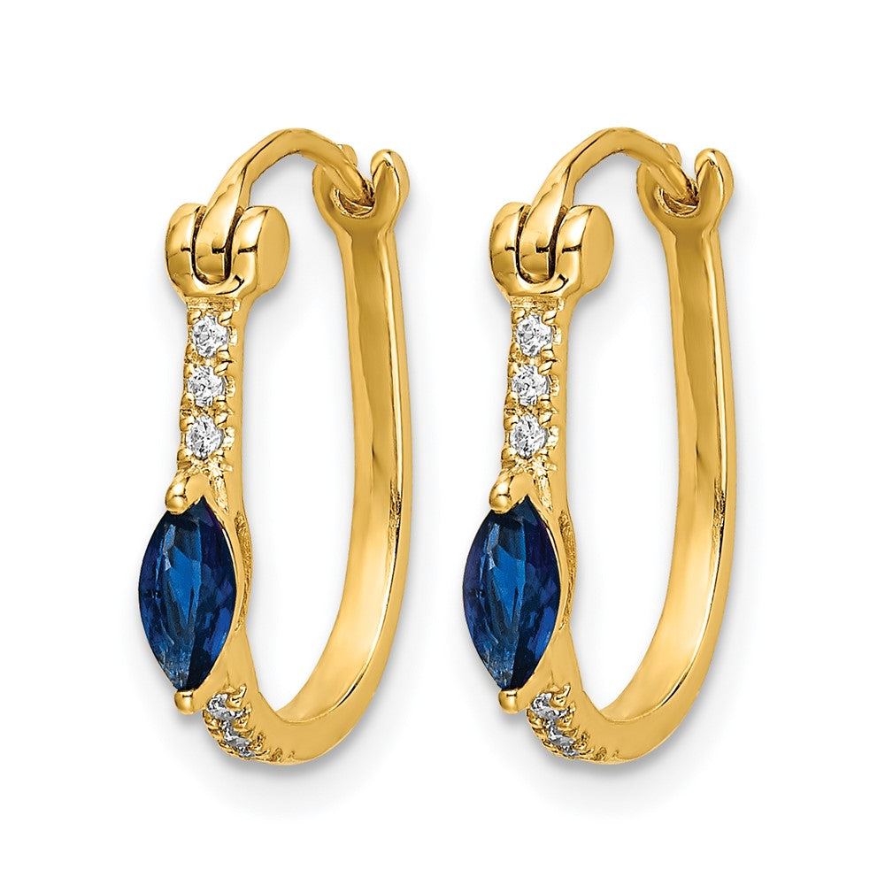14K Gelbgold Creolen mit 0,05 ct. echten Diamanten und Saphiren, Klappscharnier