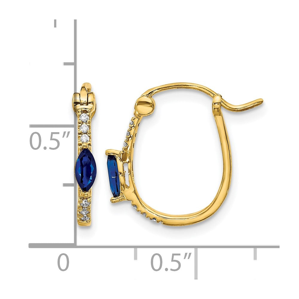 14K Gelbgold Creolen mit 0,05 ct. echten Diamanten und Saphiren, Klappscharnier
