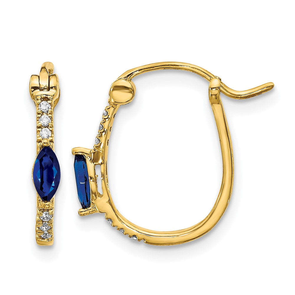 14K Gelbgold Creolen mit 0,05 ct. echten Diamanten und Saphiren, Klappscharnier