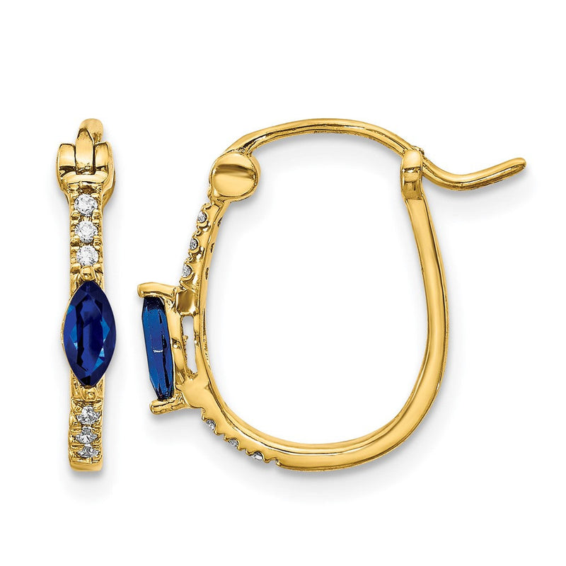 14K Gelbgold Creolen mit 0,05 ct. echten Diamanten und Saphiren, Klappscharnier