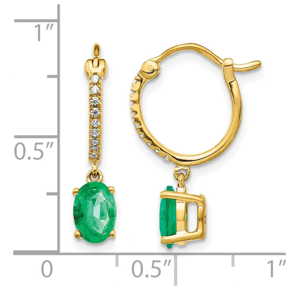 14K Gelbgold Diamant- und Smaragd-Ohrhänger-Creolen mit 0,1 ct. echten Diamanten