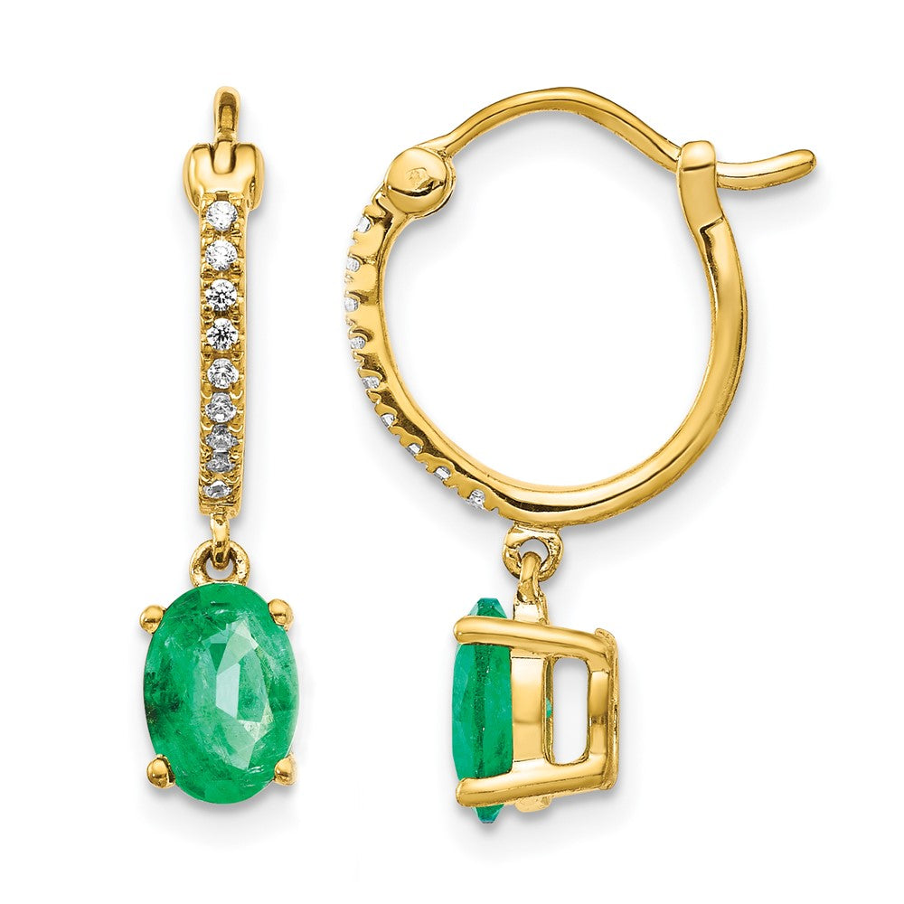 14K Gelbgold Diamant- und Smaragd-Ohrhänger-Creolen mit 0,1 ct. echten Diamanten