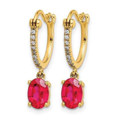 14K Gelbgold Creolen-Ohrhänger mit 0,10 ct. echten Diamanten und Rubinen