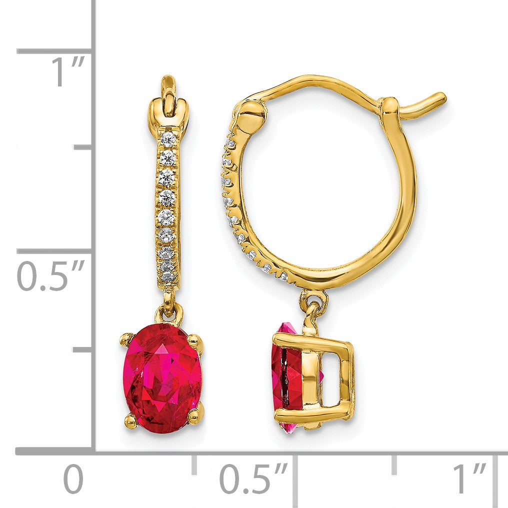 14K Gelbgold Creolen-Ohrhänger mit 0,10 ct. echten Diamanten und Rubinen