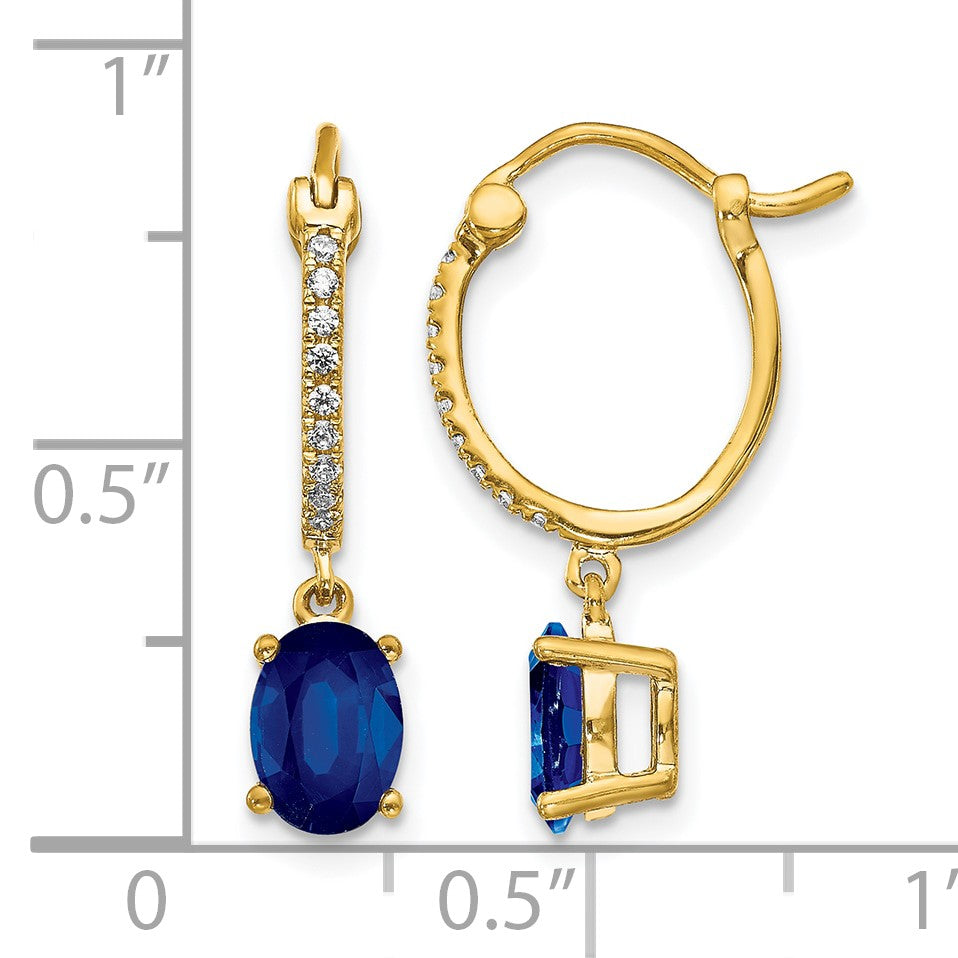 14K Gelbgold Diamant- und Saphir-Ohrhänger-Creolen, 0,10 ct