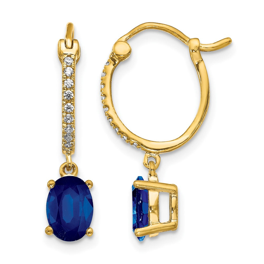 14K Gelbgold Diamant- und Saphir-Ohrhänger-Creolen, 0,10 ct