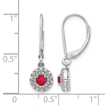 14K Weissgold Ohrhänger mit Hebelverschluss, 0,2 ct. im Labor gezüchteten Diamanten (VS/SI+, G+) und gezüchteten Rubinen