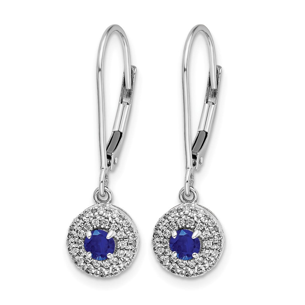 14K Weißgold Ohrhänger mit Leverback-Verschluss, 0,2 ct. Laborgezüchteten Diamanten VS/SI+ G+ und synthetischen Saphiren