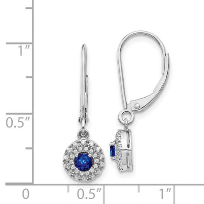 14K Weißgold Ohrhänger mit echtem Diamant-Halo und Saphir, mit Leverback-Verschluss