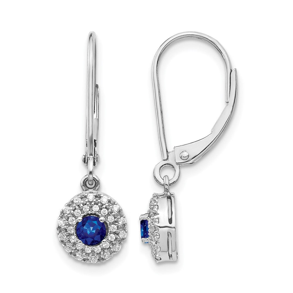 14K Weißgold Ohrhänger mit Leverback-Verschluss, 0,2 ct. Laborgezüchteten Diamanten VS/SI+ G+ und synthetischen Saphiren