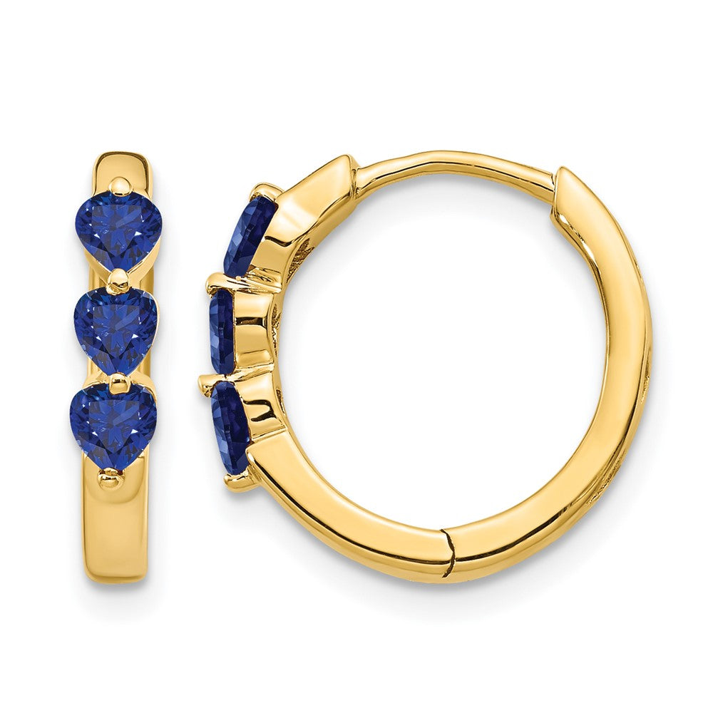 Massiv 14K Gelbgold Erzeugt Synthetisch Saphir Poliert Klappbar Creolen