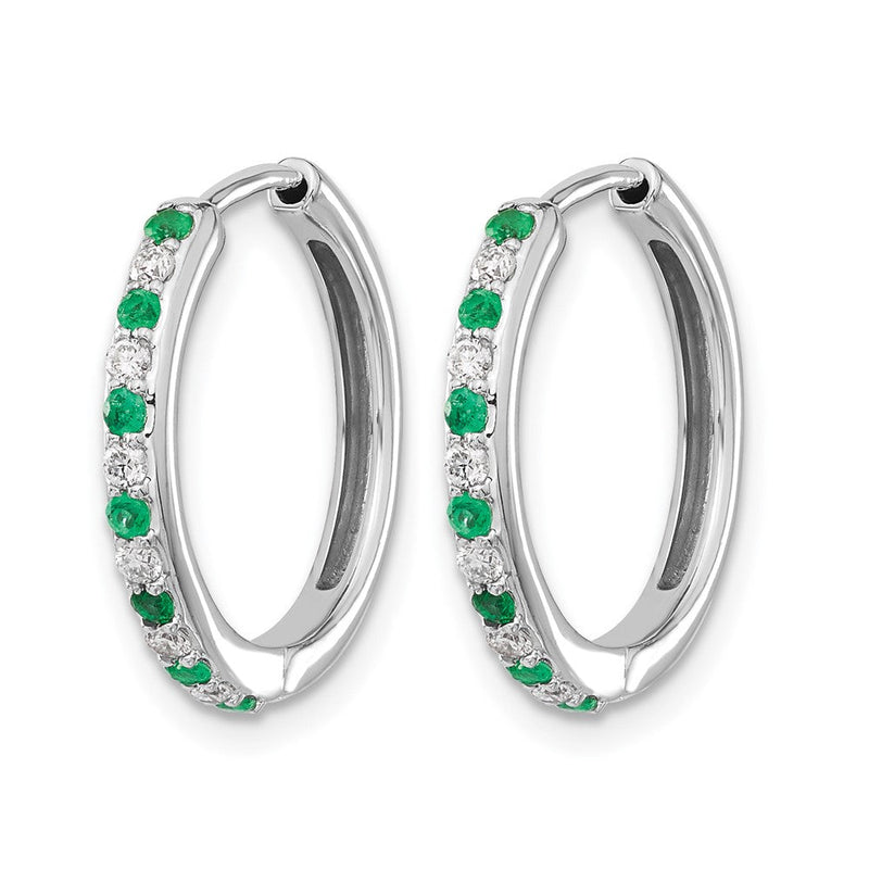 14K Weißgold Creolen mit Scharnierverschluss, 0,2 ct. im Labor gezüchteter Diamant VS/SI+ G+ und synthetischer Smaragd