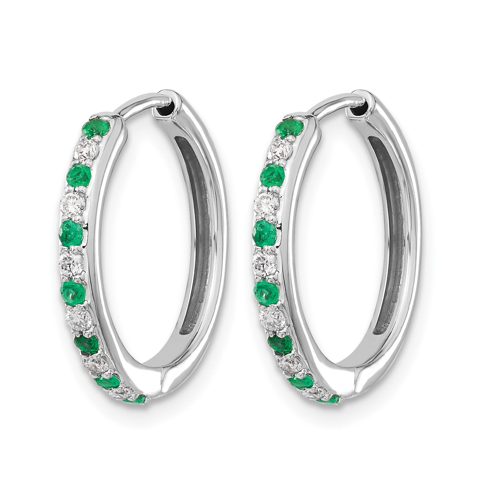 14K Weißgold Creolen mit Scharnierverschluss, 0,2 ct. im Labor gezüchteter Diamant VS/SI+ G+ und synthetischer Smaragd