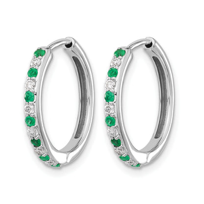 14K Weißgold Creolen mit Scharnierverschluss, 0,2 ct. im Labor gezüchteter Diamant VS/SI+ G+ und synthetischer Smaragd