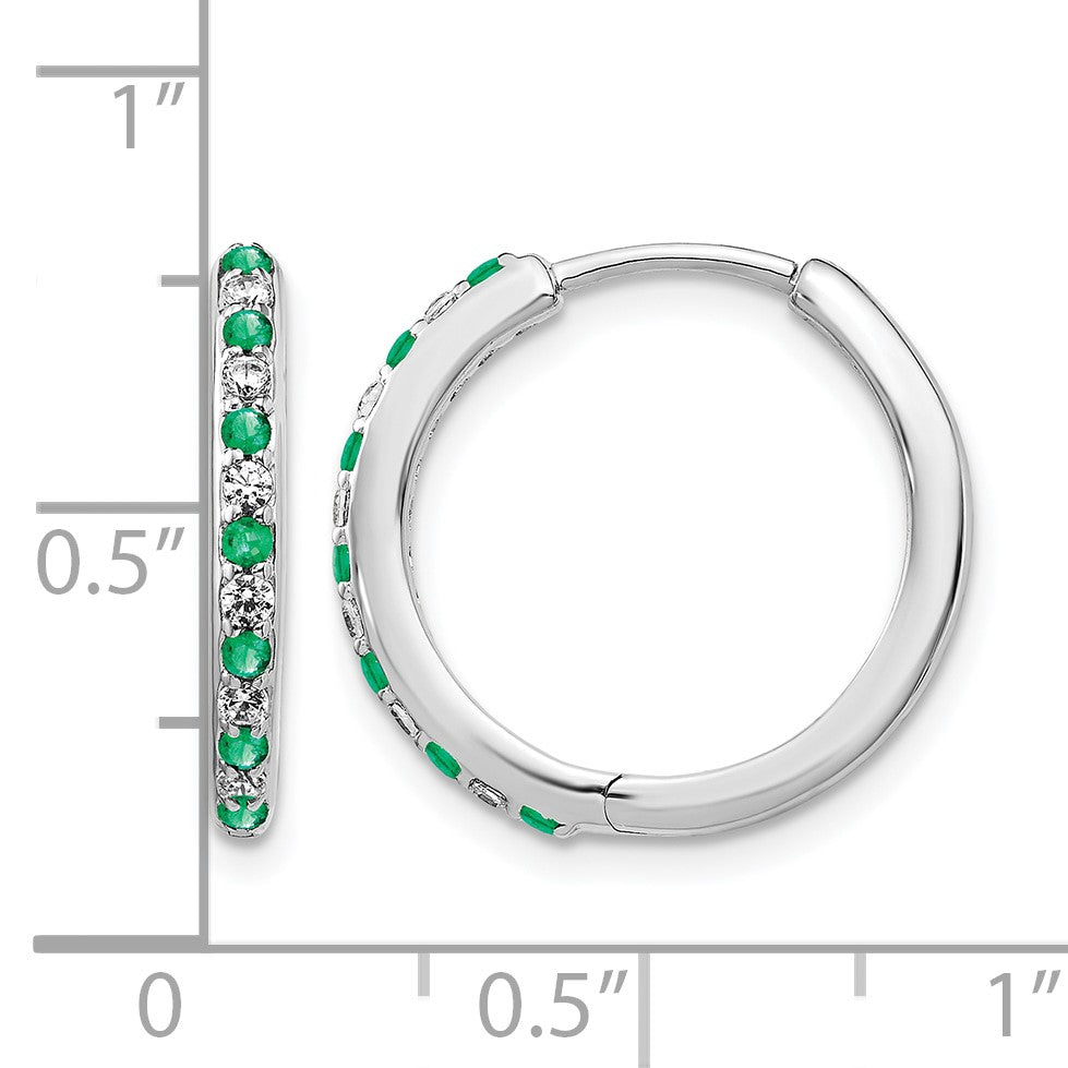 14K Weißgold Creolen mit Scharnierverschluss, 0,2 ct. im Labor gezüchteter Diamant VS/SI+ G+ und synthetischer Smaragd