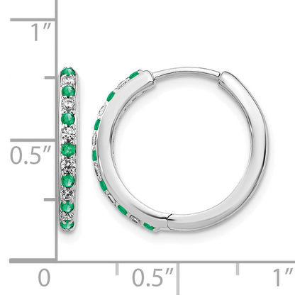 14K Weißgold Creolen mit Scharnierverschluss, 0,2 ct. im Labor gezüchteter Diamant VS/SI+ G+ und synthetischer Smaragd