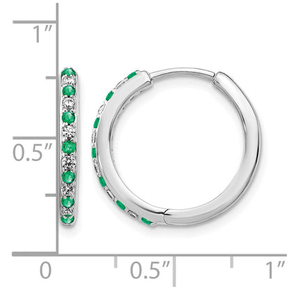 14K Weißgold Creolen mit Scharnierverschluss, 0,2 ct. im Labor gezüchteter Diamant VS/SI+ G+ und synthetischer Smaragd