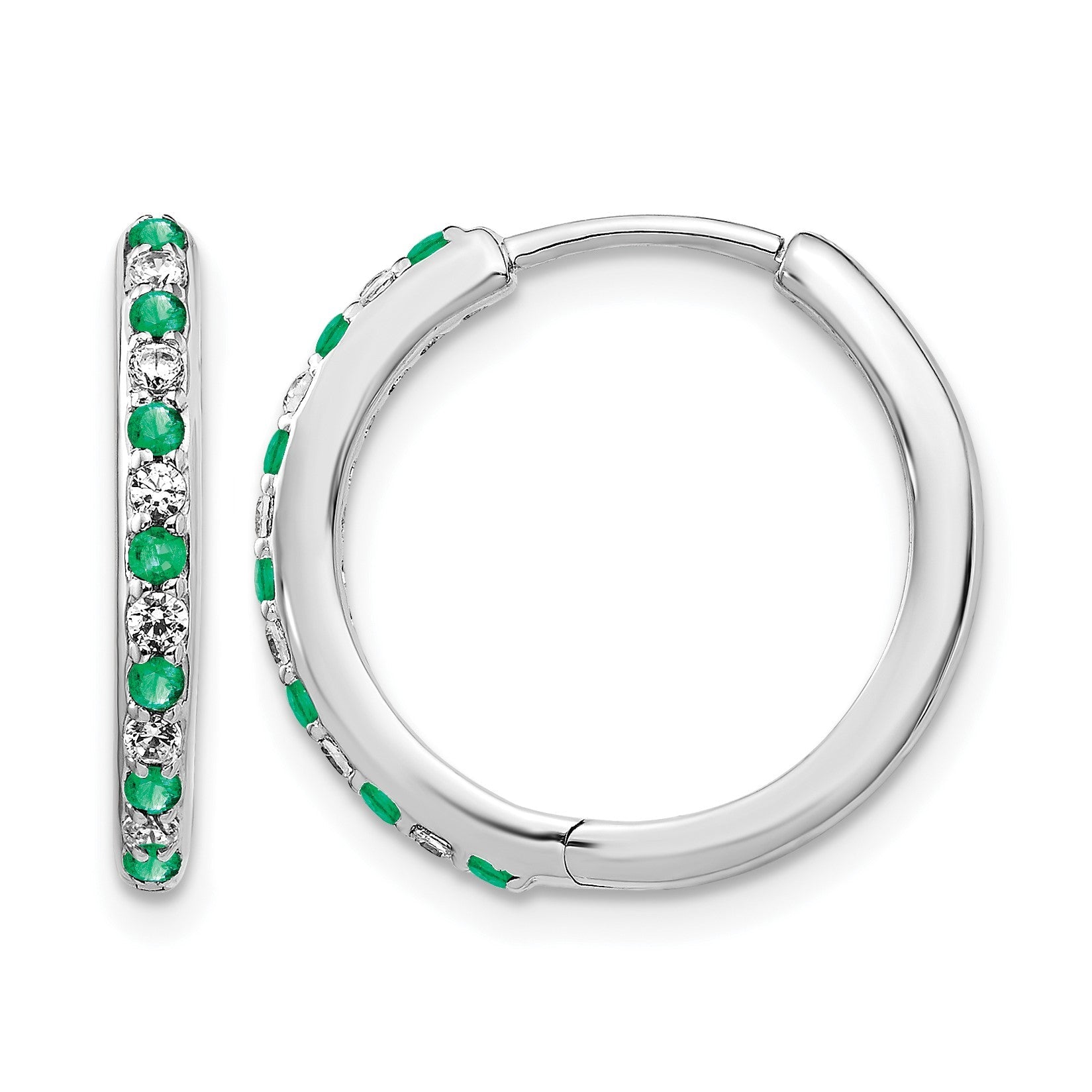 14K Weißgold Creolen mit Scharnierverschluss, 0,2 ct. im Labor gezüchteter Diamant VS/SI+ G+ und synthetischer Smaragd