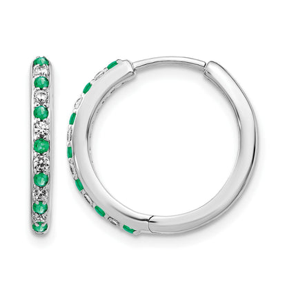 14K Weißgold Creolen mit Scharnierverschluss, 0,2 ct. im Labor gezüchteter Diamant VS/SI+ G+ und synthetischer Smaragd