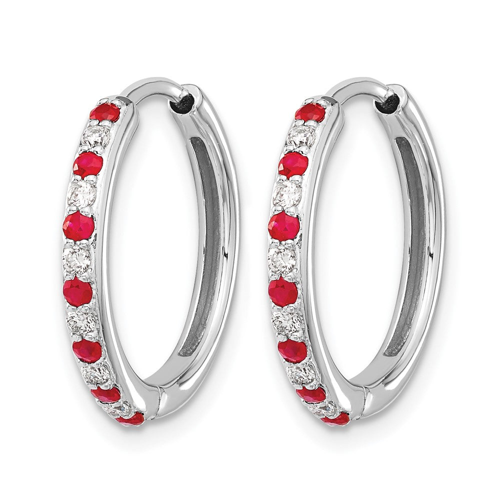 14K Weißgold Creolen mit Scharnier, 0,2 ct. Laborgezüchtete Diamanten VS/SI+ G+ und Synthetischer Rubin