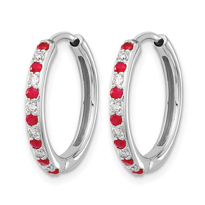 14K Weißgold Creolen mit Scharnier, 0,2 ct. Laborgezüchtete Diamanten VS/SI+ G+ und Synthetischer Rubin