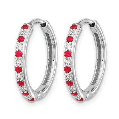 14K Weißgold Creolen mit Klappscharnier, echtem Diamant und Rubin