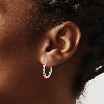 14K Weißgold Creolen mit Klappscharnier, echtem Diamant und Rubin